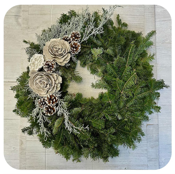 Fraser Fir and White Rosette Wreath