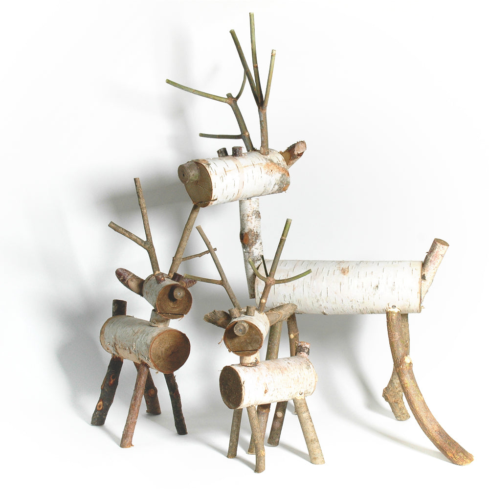 Birch Reindeer and Snowman