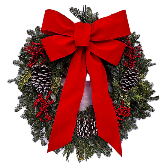 Bow, White-Tipped Cone and Cranberry Wreath