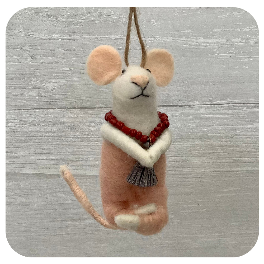 Meditating Mouse with Mala Beads