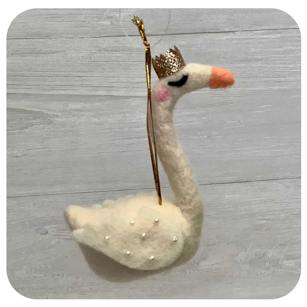 Felt Swan Ornament with Crown