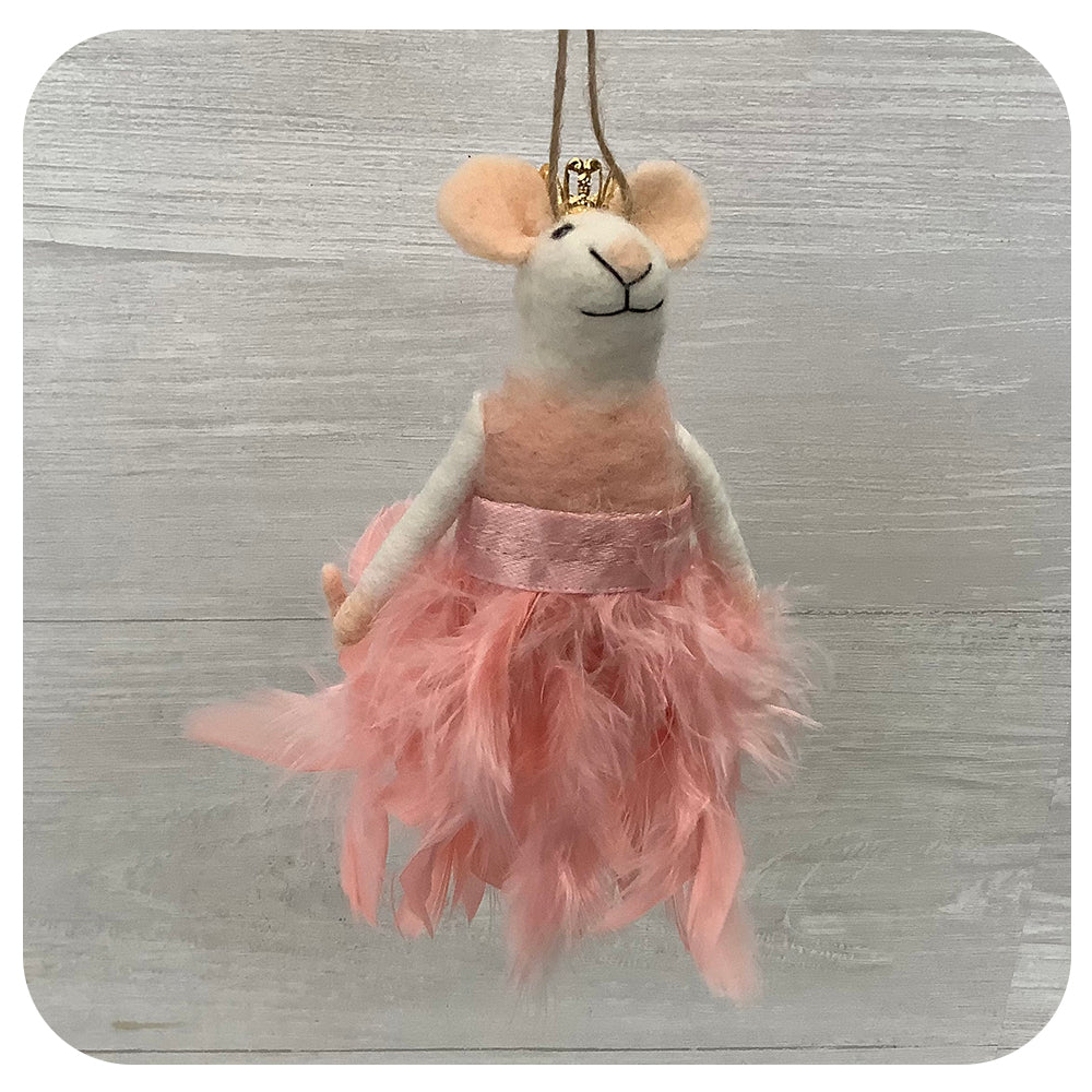 Ballerina Mouse w. Feather Tutu and Tiara