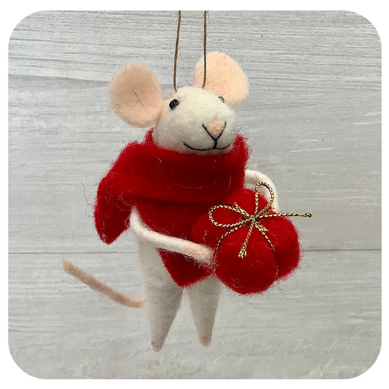 Mouse with Red Scarf and Present