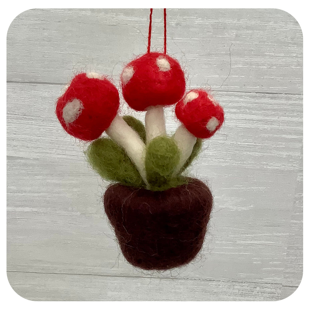 Felt Mushroom Trio in a Pot