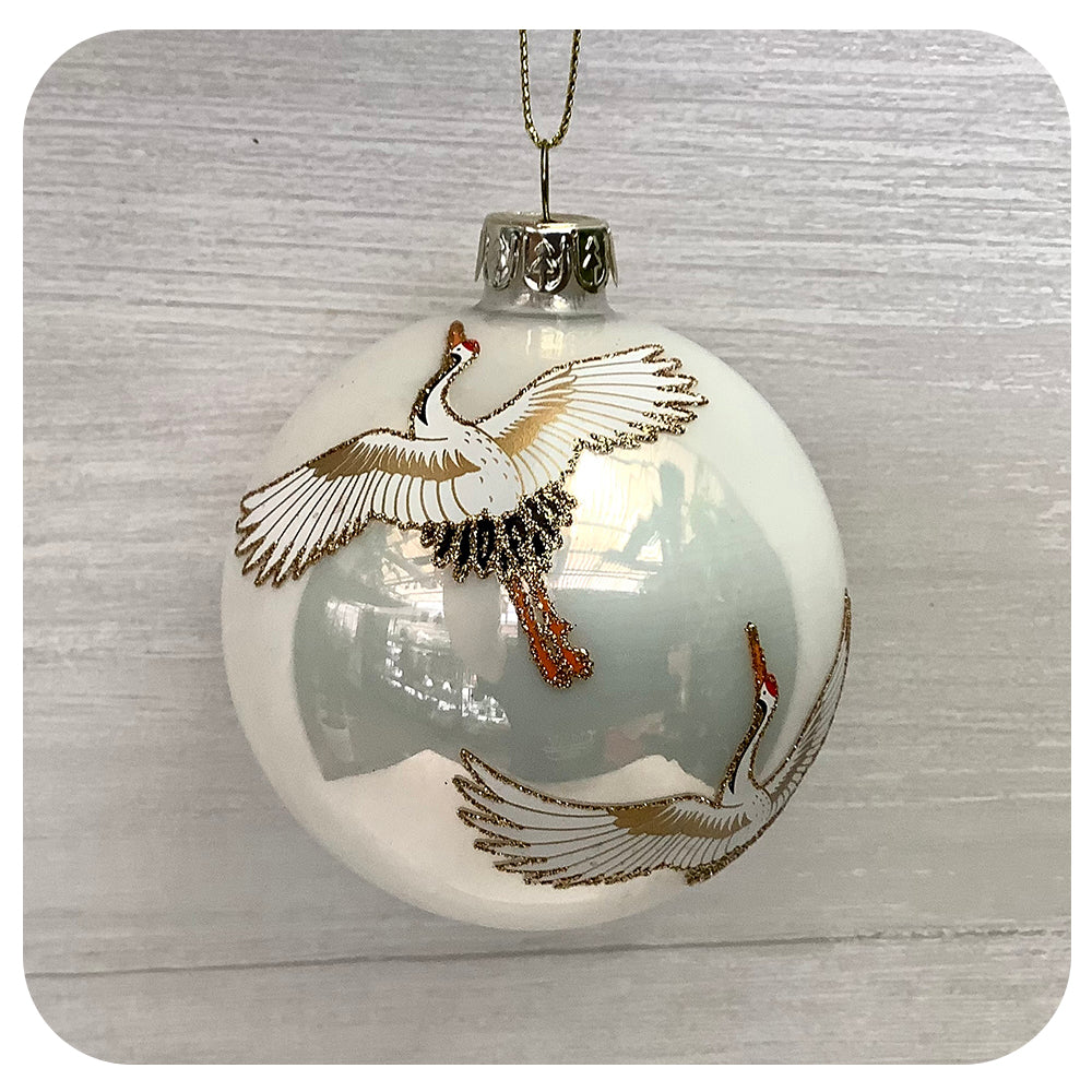 Flying Crane Glass Ornament