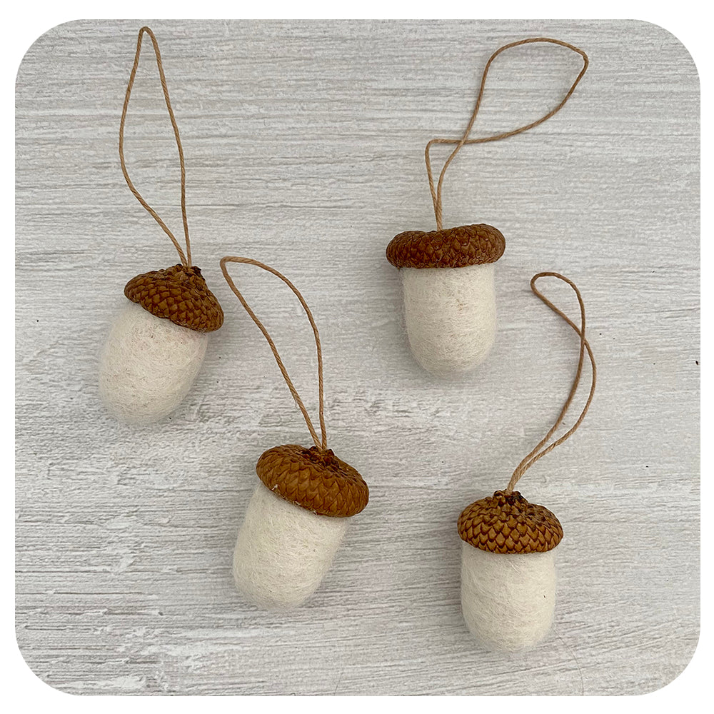 Iryna's Felted Mini White Acorn With Wood (Hand Made/ Local)