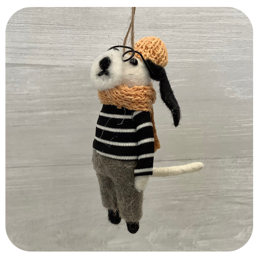 Dog w. Glasses and Striped Sweater