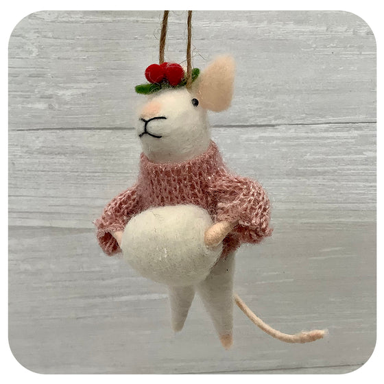 Mouse with Pink Knitted Sweater and Hand Warmer