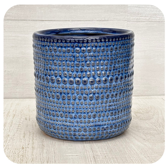 Blue Glazed Bubble Textured Pot