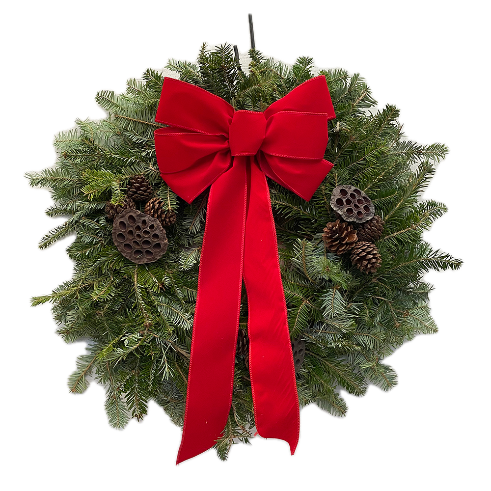 Classic Bow and Cone Wreath with Lotus