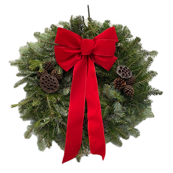 Classic Bow and Cone Wreath with Lotus