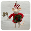 Red Sweater Mouse with Wreath and Gold Accessory