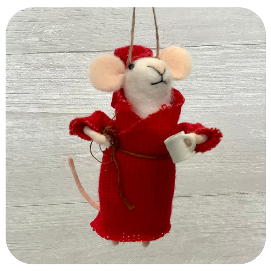 Mouse in Red House Coat and Night Cap