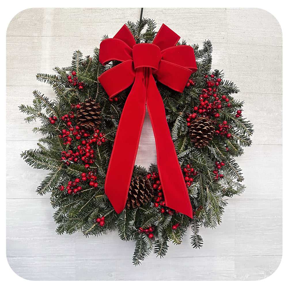Bow, Cone and Cranberry Wreath