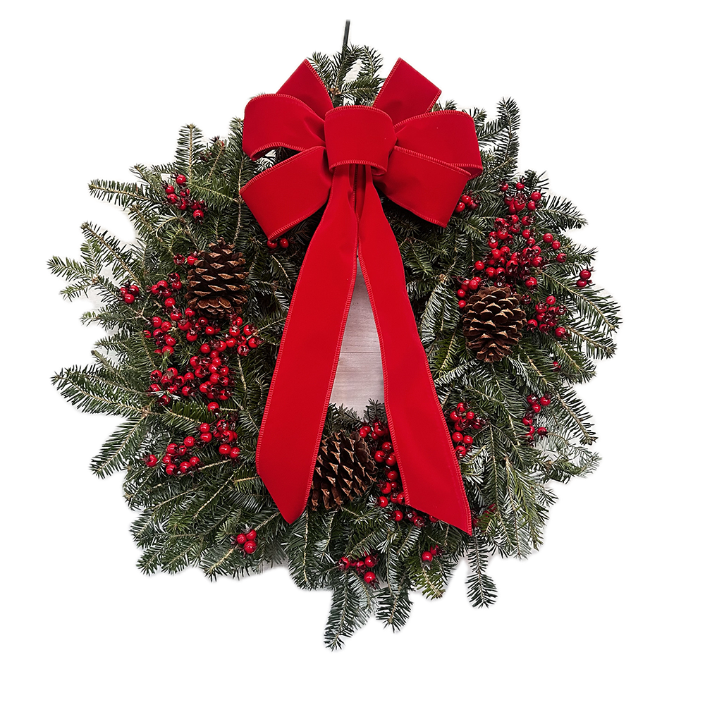 Bow, Cone and Cranberry Wreath