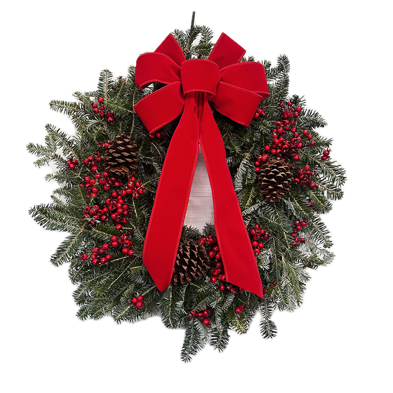 Bow, Cone and Cranberry Wreath