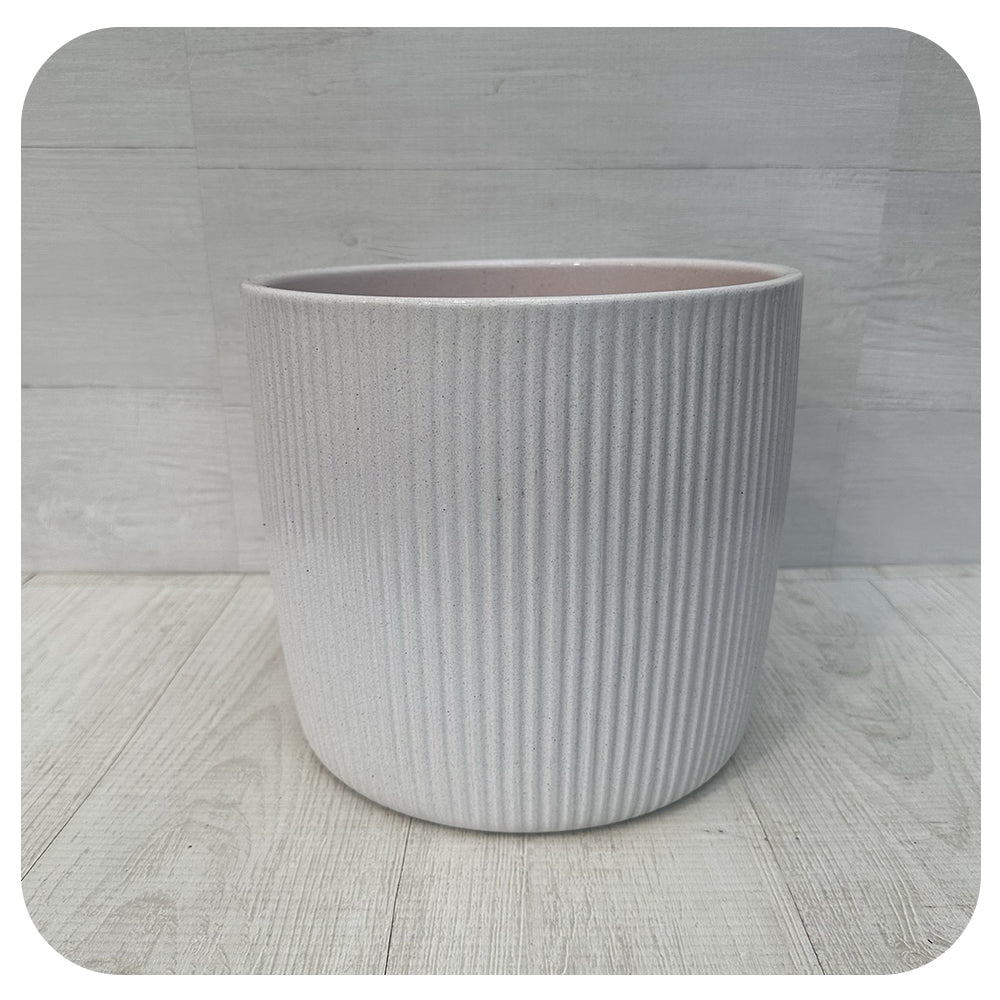 Ribbed Perla White Ceramic Pot