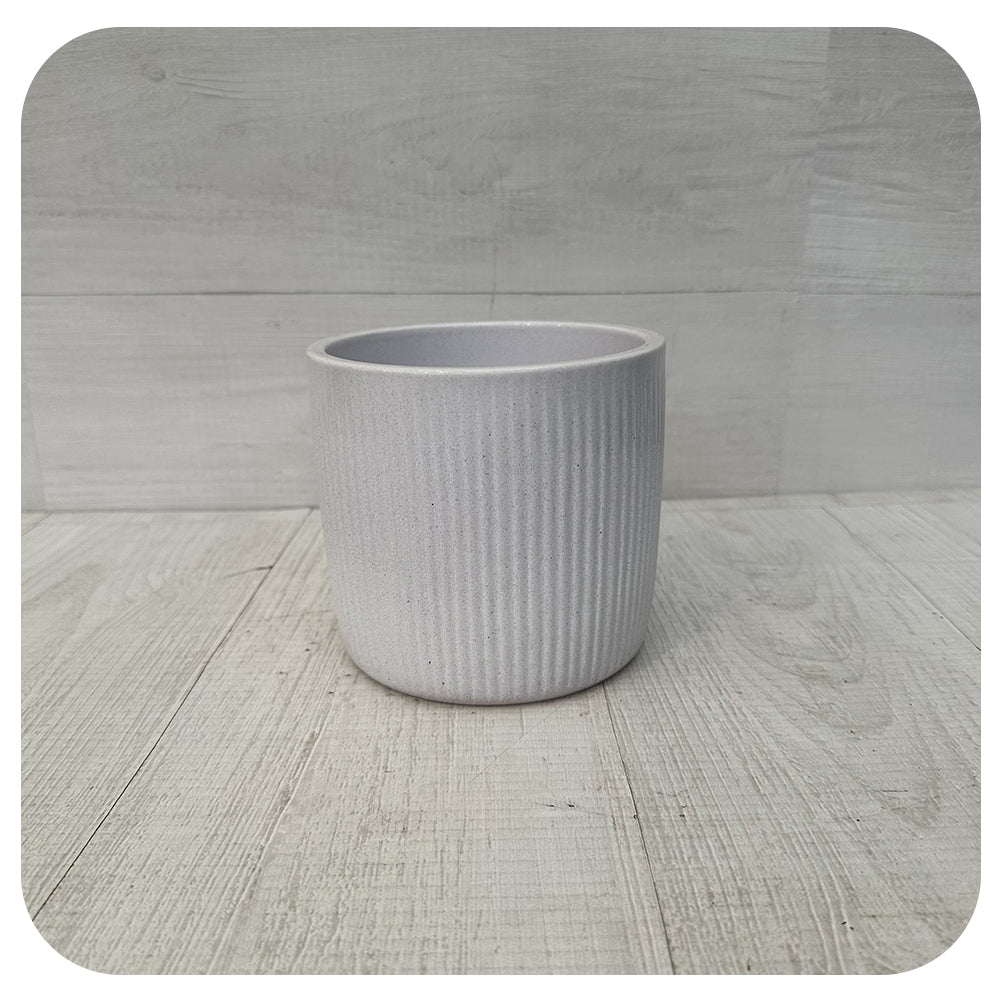 Ribbed Perla White Ceramic Pot