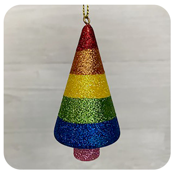 Glittery Rainbow Cone Shaped Tree Ornament