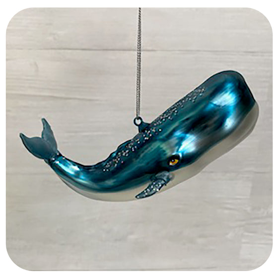 Glass Whale with Silver Glitter Ornament