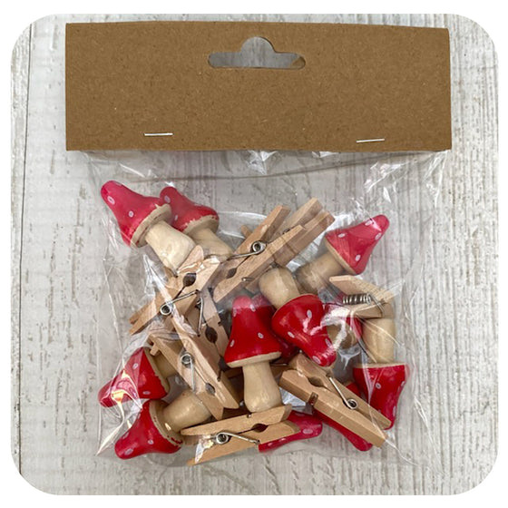 Bag of Wooden Mushrooms on Clothespins