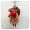 Felt Mouse in Orange Coat with Mushroom