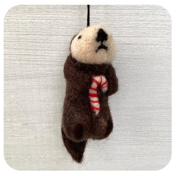 Fair Trade Felt Otter w. Candy Cane