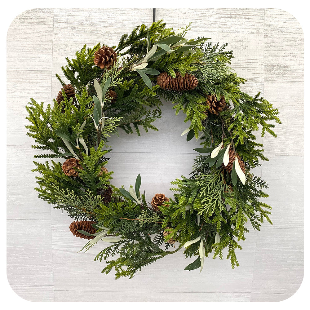 Faux Mixed Cedar, Pinecone, and Eucalyptus Wreath