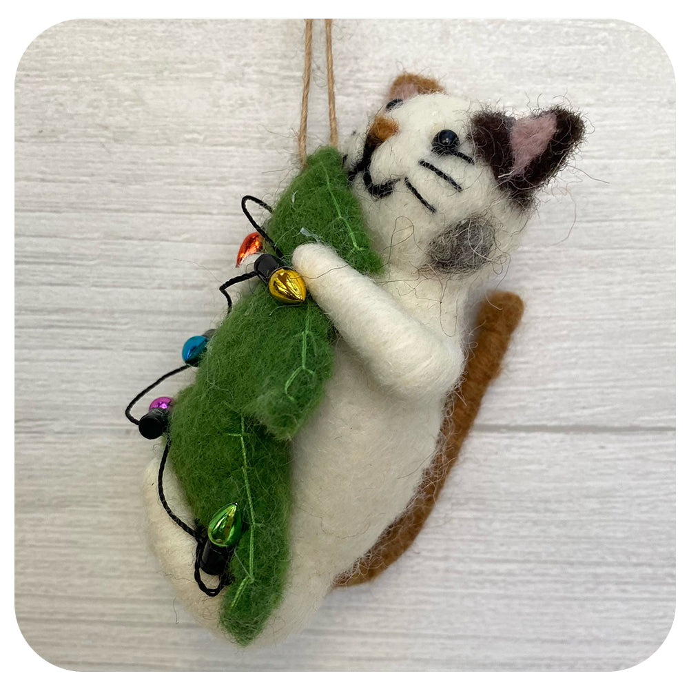 Tree Hugging Henry Felt Cat