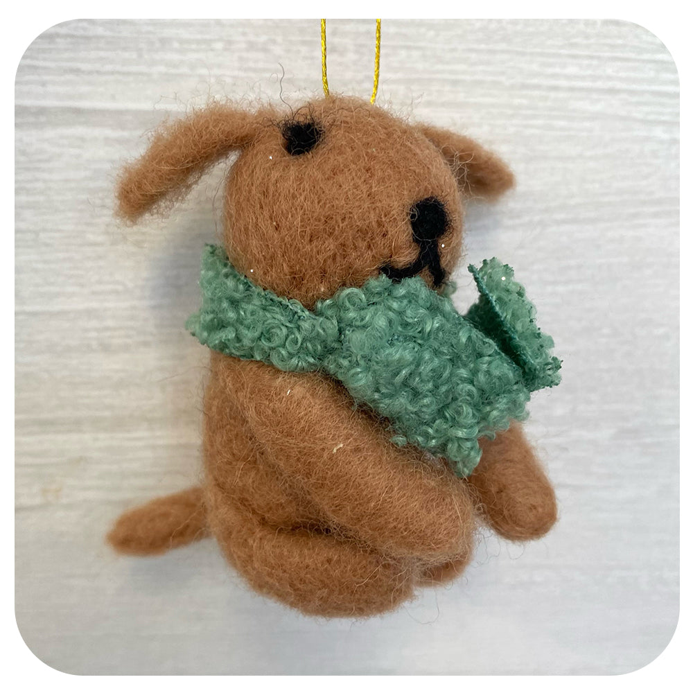 Green Scarf George Felt Dog