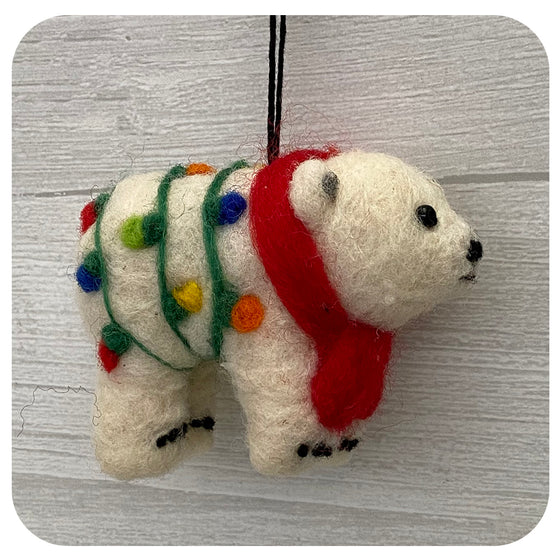 Fair Trade Felted Polar Bear with Lights