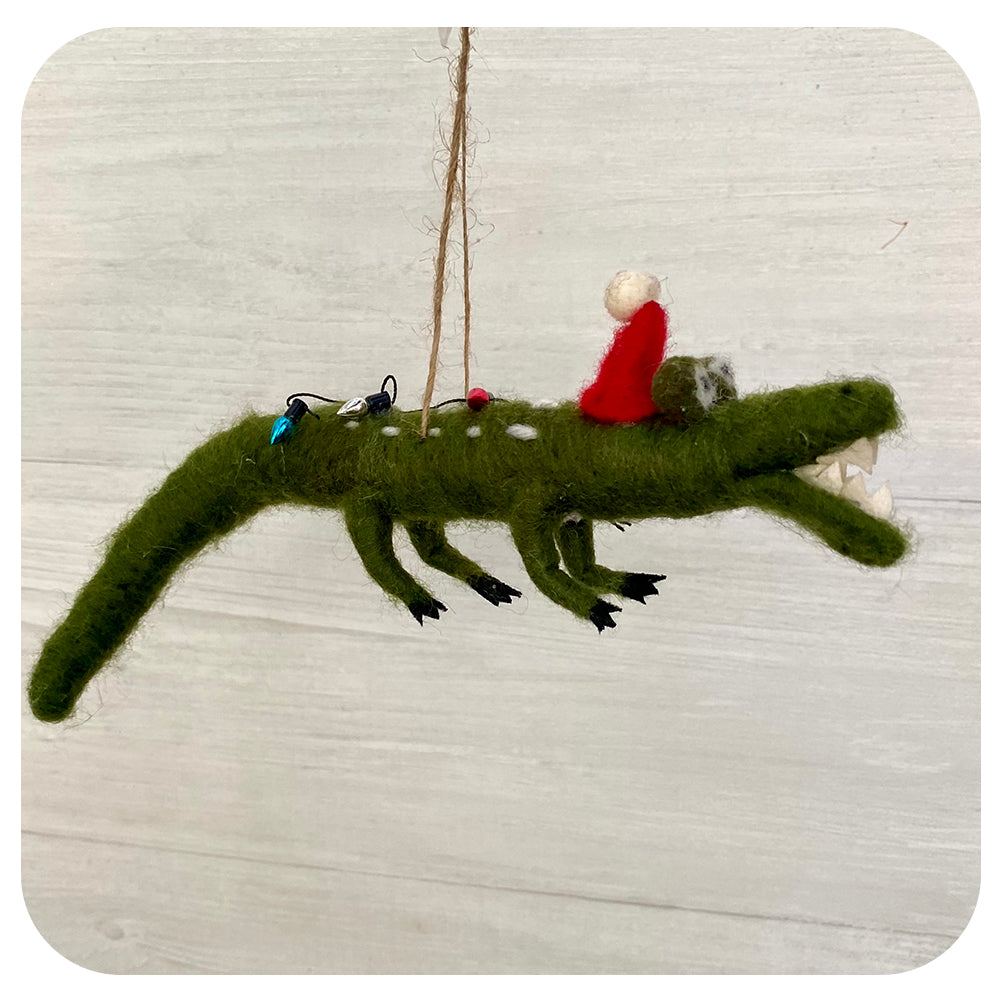 Felted Christmas Alligator Ornament