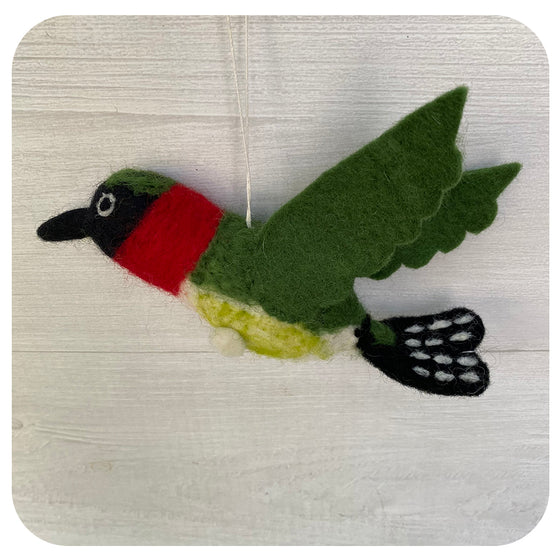Fairtrade Green and Red Felt Humming Bird