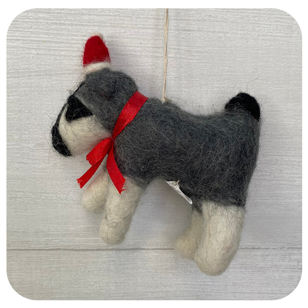 Fairtrade Felt Dog with Santa Hat and Bow