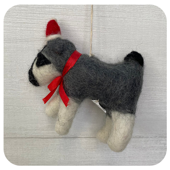 Fairtrade Felt Dog with Santa Hat and Bow
