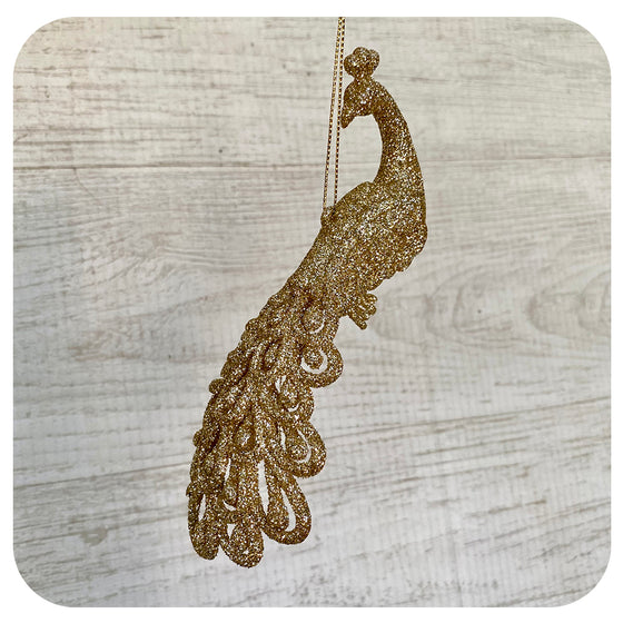 Gold Glitter Peacock Ornament