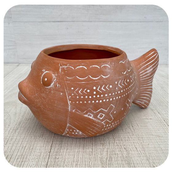 Terra Cotta Patterned Fish Planter