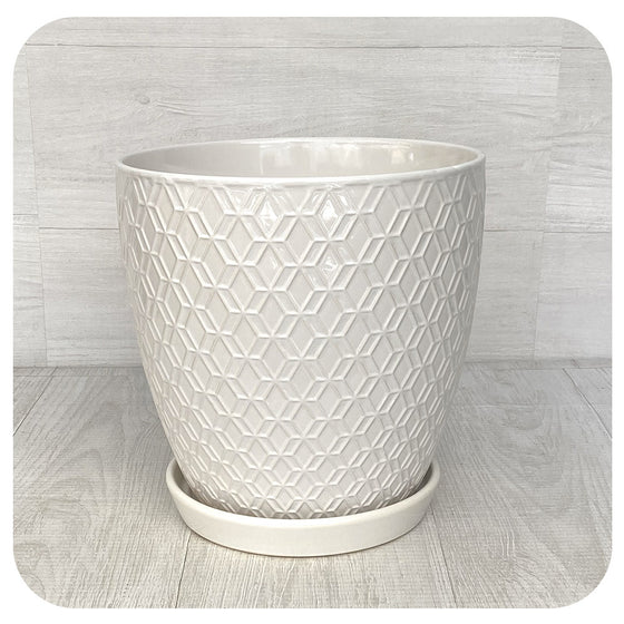 Geometric Textured Pot w. Saucer
