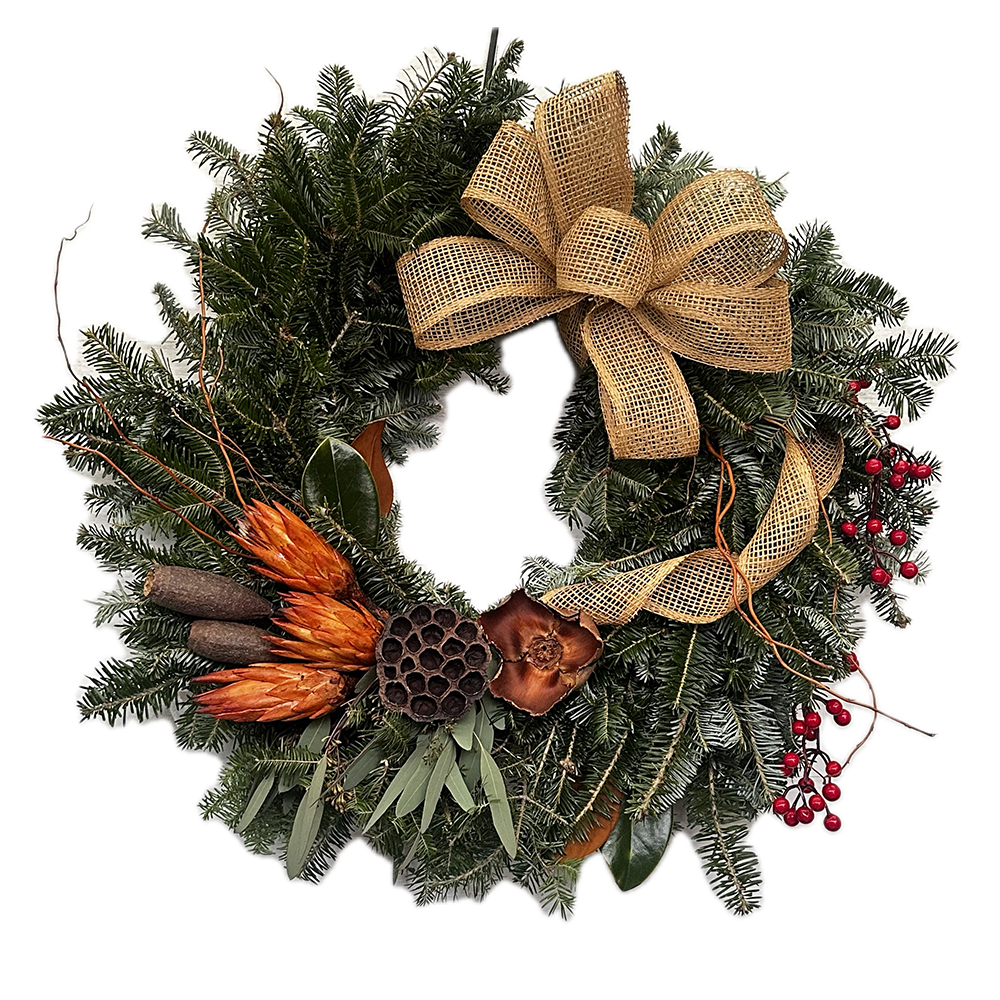 Burlap Bow and Protea Wreath
