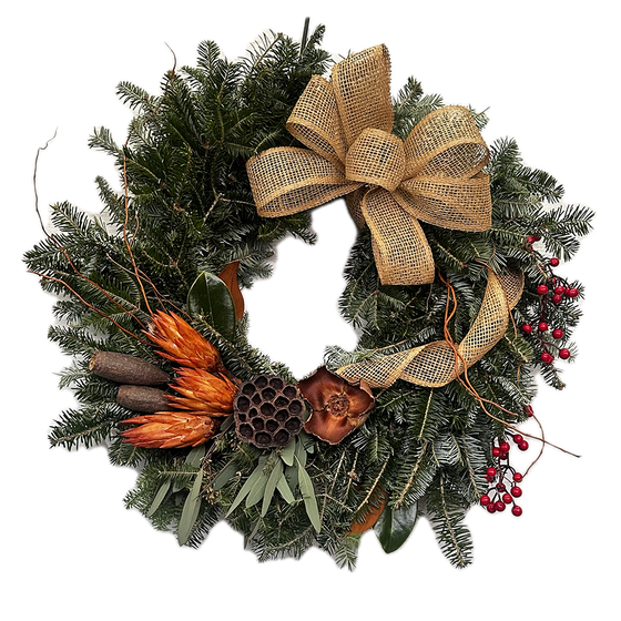Burlap Bow and Protea Wreath