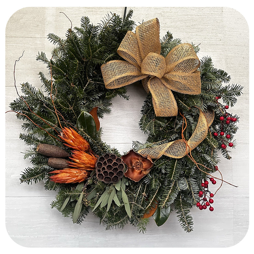 Burlap Bow and Protea Wreath