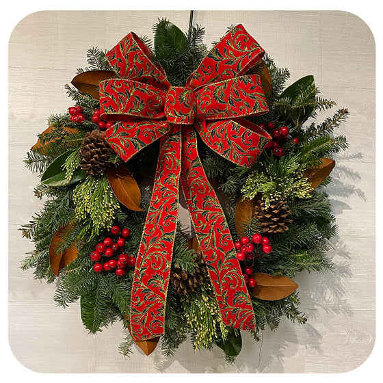 Elegant Red Bow Wreath