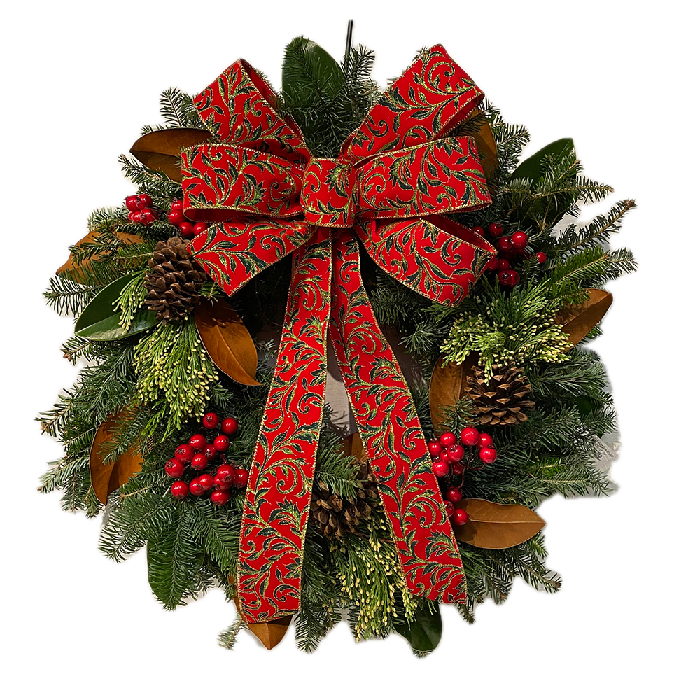 Elegant Red Bow Wreath