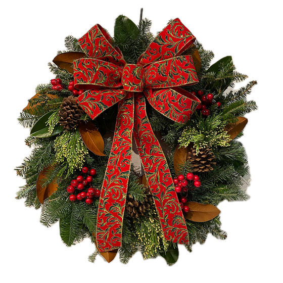 Elegant Red Bow Wreath