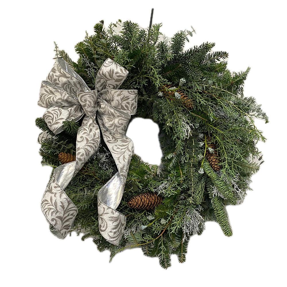Elegant Silver Bow Wreath
