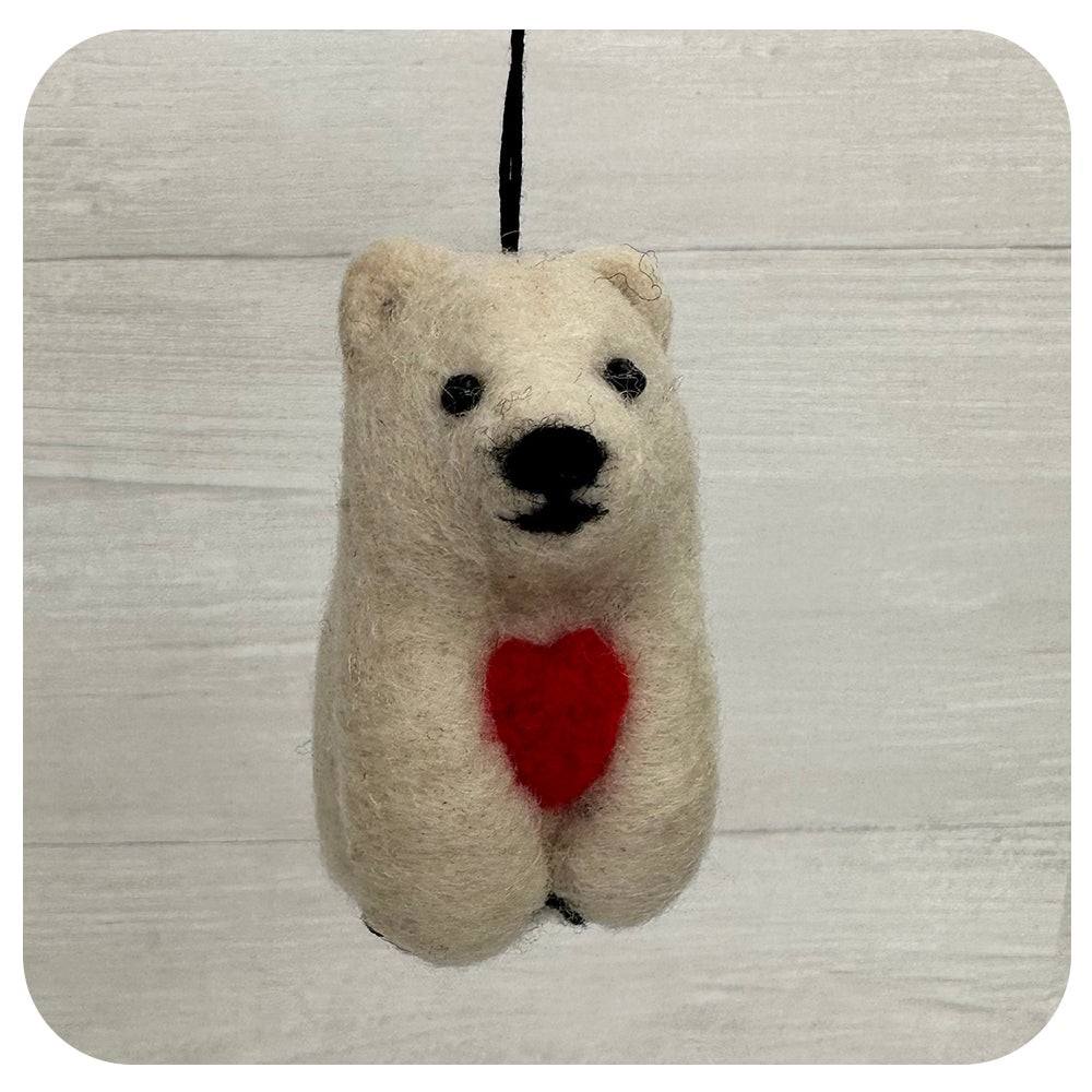 Fair Trade Felted Polar Bear With Heart