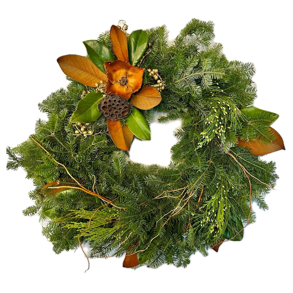 MIxed Greens with Lotus and Palm Cap Wreath