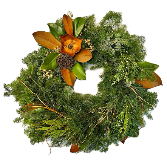 MIxed Greens with Lotus and Palm Cap Wreath