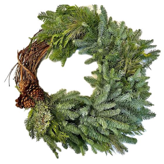 Grapevine, Greens and Cone Wreath 30"