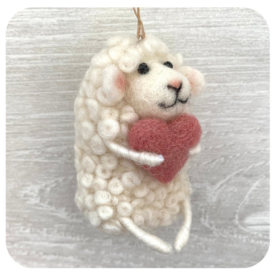 Iryna's Felted Sheep Holding Heart (Hand Made/ Local)